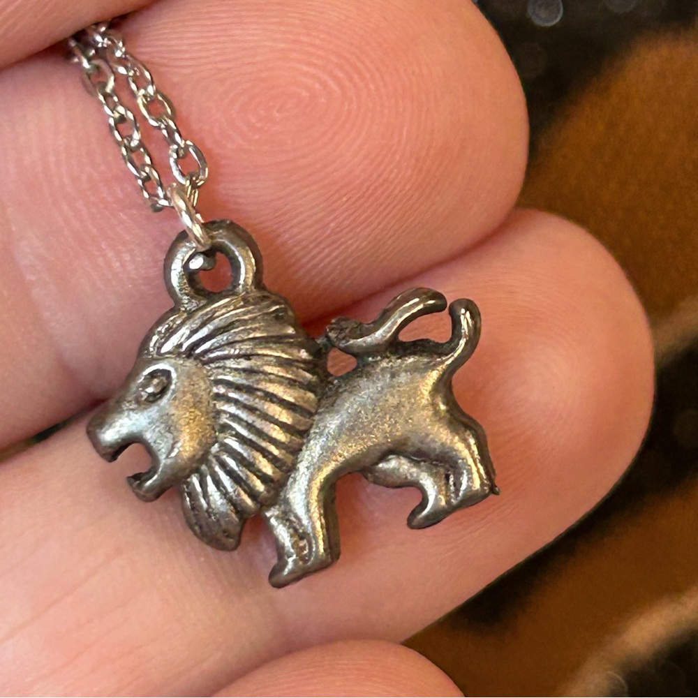 Handcrafted salvaged pewter lion pendant on chain necklace